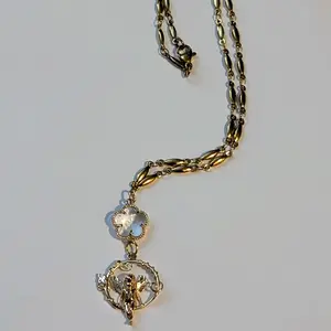 Gold Stainless Steel Fairy Charm Necklace – Floral Clover Crystal Pendant – Whimsical Angel Fairy Necklace – Cottagecore Fantasy Jewelry