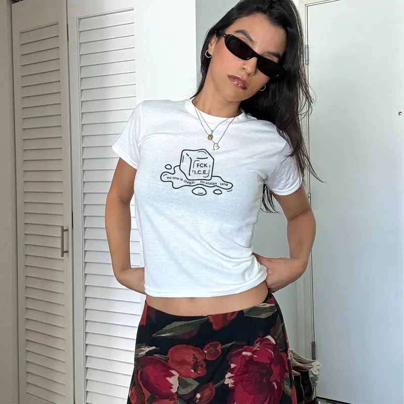 [Sale up to 30%] + [FREE SHIP] Abolish Ice Magazine Letter Baby Tee, Fuck ICE Y2K Protect Immigrants Casual Unisex Babytee, No Human Is Illegal Activist FDT Cotton Crop Top Gift