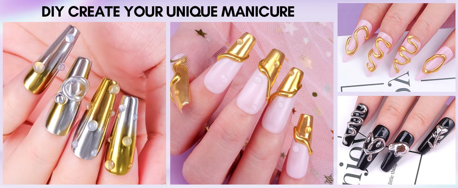Makartt 3D Nail Gel and Chrome Nail Powder Kit, Sculpting Gel for Nail Art, 15g DIY Craving Gel, No wipe 3D Molding Gel and Metallic Chrome Powder Set for Nails Decoration Manicure Pedicure Use Nail Care Nail Polish