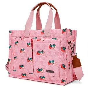Cute Strawberry Printed Women’s Tote Bag – Large Capacity College Style Shoulder & Handbag, Waterproof Casual Bag for Commute, Shopping & Travel