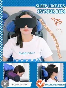 SARISUN Travel Pillow Model 002 - 360° Headrest Support, Eye Mask & Head Pad, Lightweight, Compact, Silky Texture, Stop Bobblehead, Compatible with Airplane Seats with/without Headrest, Budget Airlines suitable