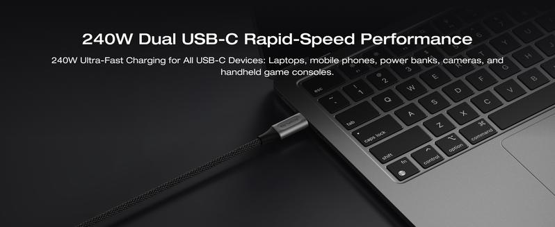 EF ECOFLOW Rapid Pro USB-C to USB-C Cable (240W, Nylon), 240W Dual USB-C Charging, 1.8 m Type C Charger