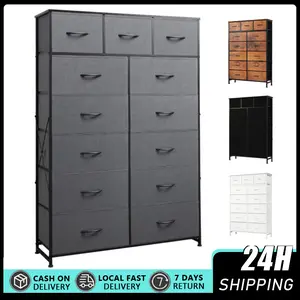 Dresser for Bedroom Tall Dresser with 13 Drawers Fabric Dressers & Chests of Drawers, Bedroom Dresser with Metal Frame, Wood Top, Entryway Living Room Closet 13-in Fabric Drawer Storage Tower, 56.7-inch Tall Organizer