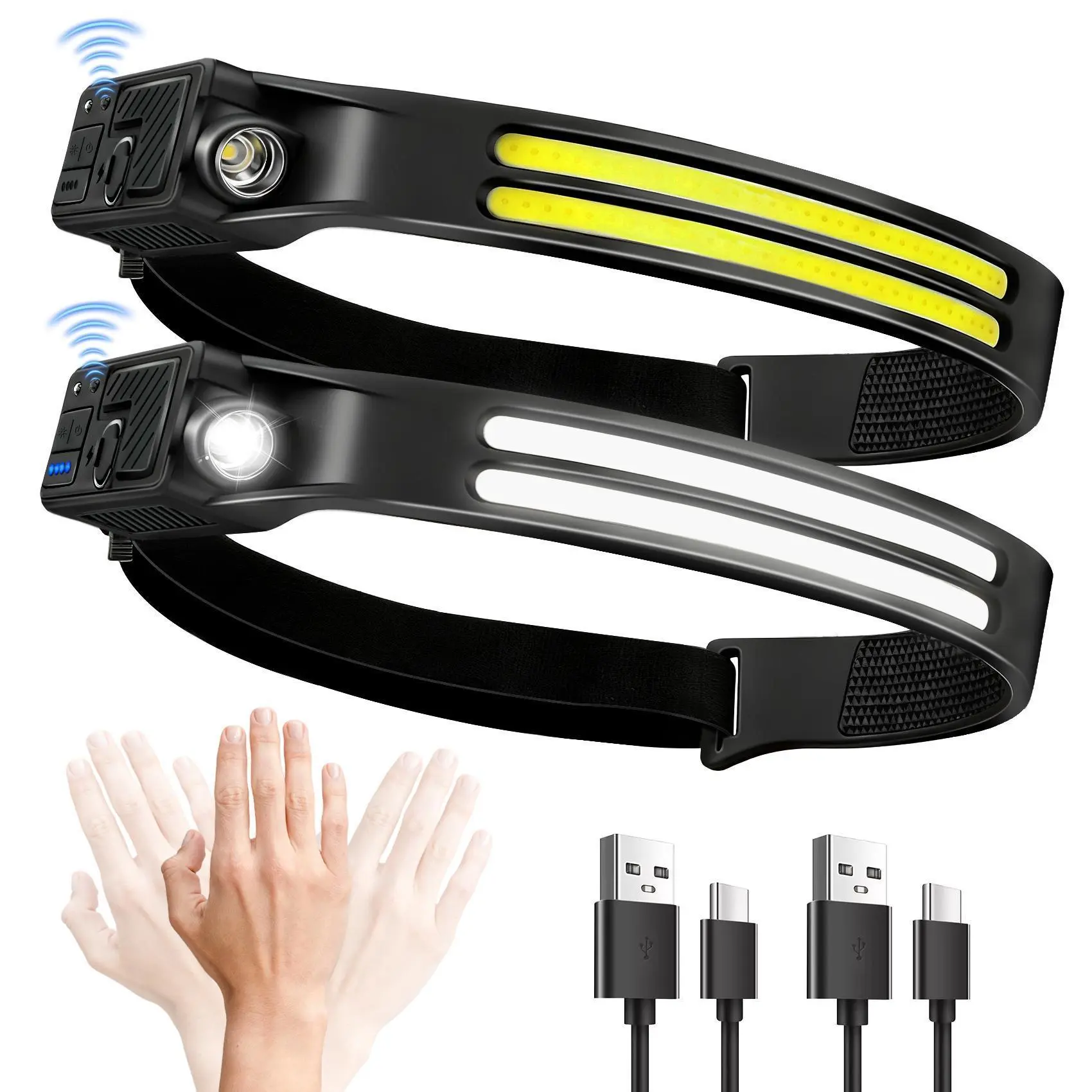 2026  New Upgraded LED Headlamp Rechargeable, Head-Mounted Accessories for Outdoor Work ,230° COB Super Bright Head Lights for Forehead, Hard hat Light for Adults, USB C Headband Flashlight for Work,Hunting,Fishing,Hiking, Camping Essentials Gear