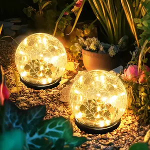 2/4 Packs Outdoor Solar Globe Lights, Led Solar Light Balls for Lawn Garden Patio Table Art Decoration, Yard Landscape Illuminated Cracked Glass Sphere Gazing Ball Lights fathersdaygift