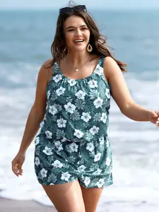 【Summer Turn-Up】【Adjustable Straps】【Pocket Romper】Bloomchic Tropical Flower Print Pockets One-Piece Swimsuit 2026 Summer Pick for Mother's Day