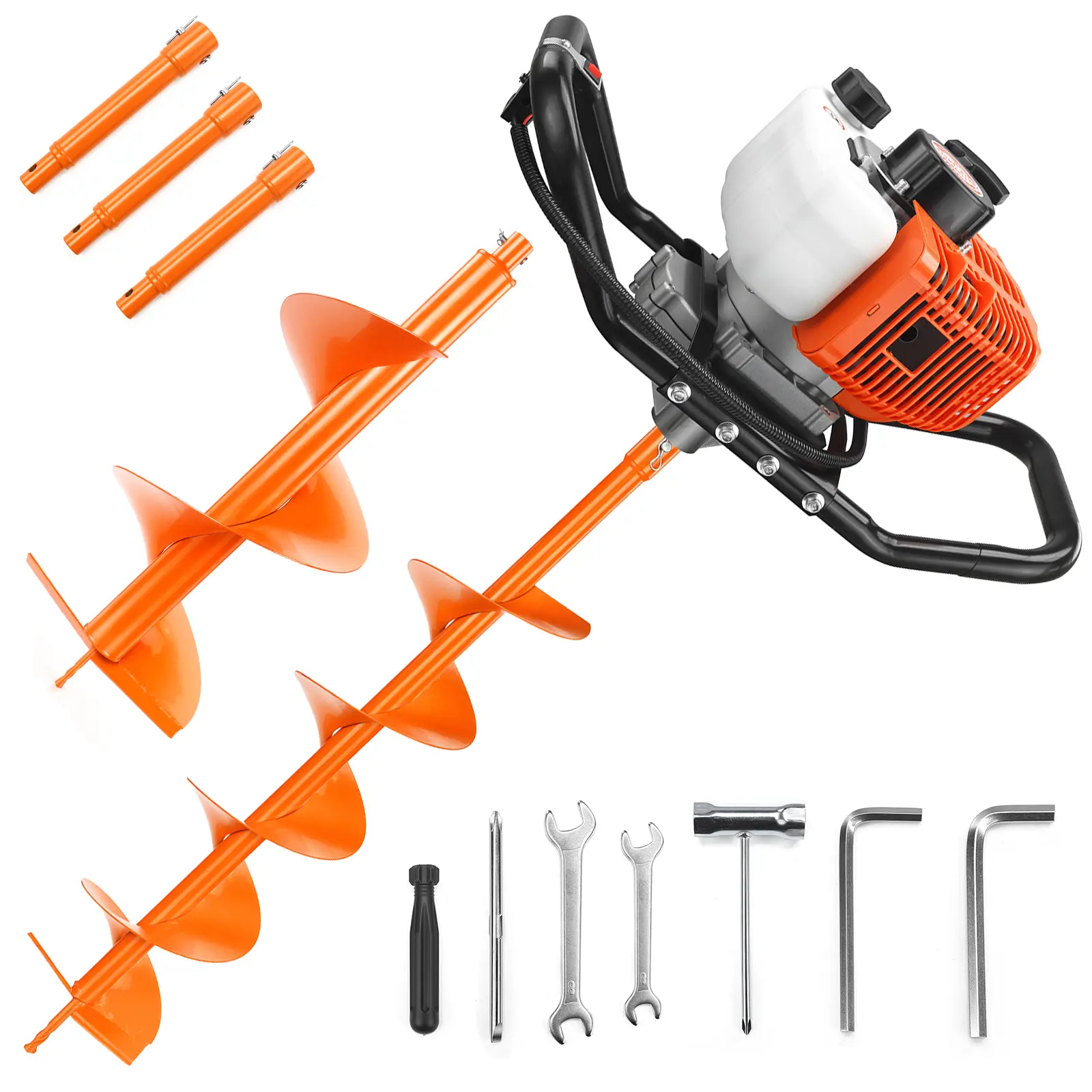 NEOTEC 52CC 2-Stroke Gas Powered Earth Auger Post Hole Digger, Equipped with 6-inch & 10-inch Drill Bits and Three 8-inch Extension Rods, Ideal for Digging Fence Post Holes in Gardens and Lawns Landscaping General Earthwork