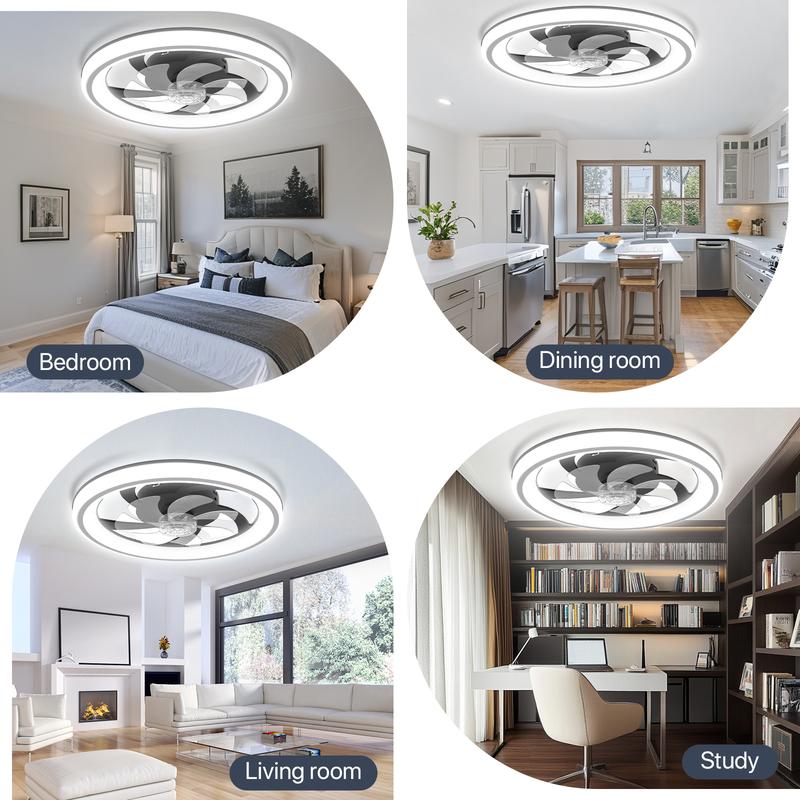 GLITGATE Modern LED Ceiling Fan with Light & Remote - 6-Speed, 3 Color Temperatures (Warm White/Nature White/Pure White), Dimmable Brightness, Timer Function, App & Remote Control, Flush Mount Design for Bedroom or Living Room