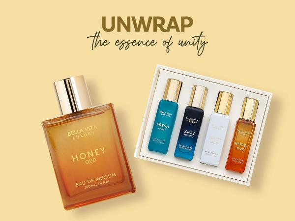 Honey Oud Unisex Fever by BellaVita Luxury | Perfume Combo Gift Set | 100 ml + Unisex Gift Set 4×20 ml | Honey Oud, Skai Aquatic, Fresh, White Oud & Honey Oud (mini) | Long Lasting Eau De Parfum | Vegan & Cruelty Free