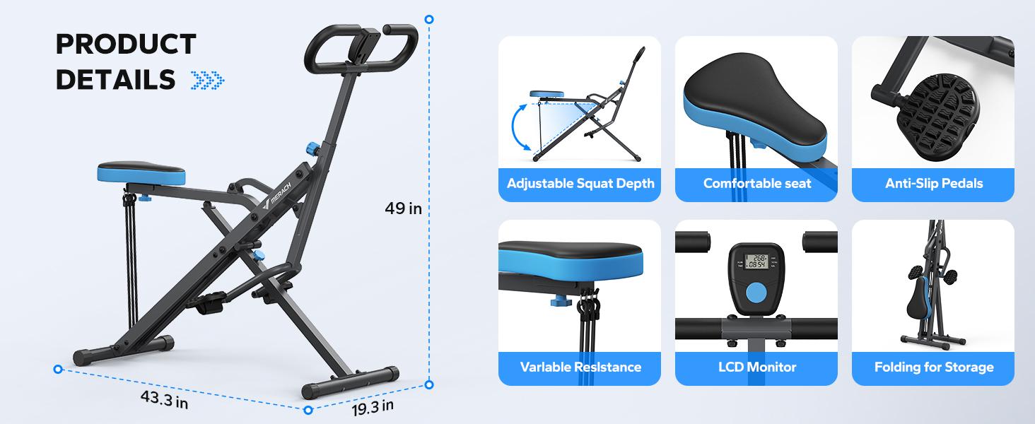 MERACH Squat Machine Glutes Workout Adjustable Resistance Foldable Exercise Equipment Leg Exercise Machine Rowing Machine SpringStatements