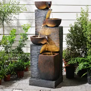 38.2" Tall Water Fountain Outdoor Garden,4 Tiers Modern Cascading Bowls and Stacked Stones Indoor Fountains with LED Lights for Garden, Patio, Deck, Porch, Backyard and Home Art Decor Outdoor Garden Fountain