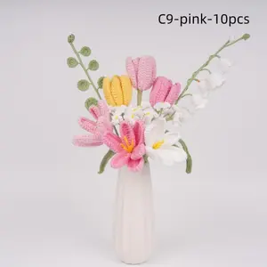 8/10PCS Handmade Crochet Tulip Forget-me-not Lily of the Valley Bouquet, Valentine's Day