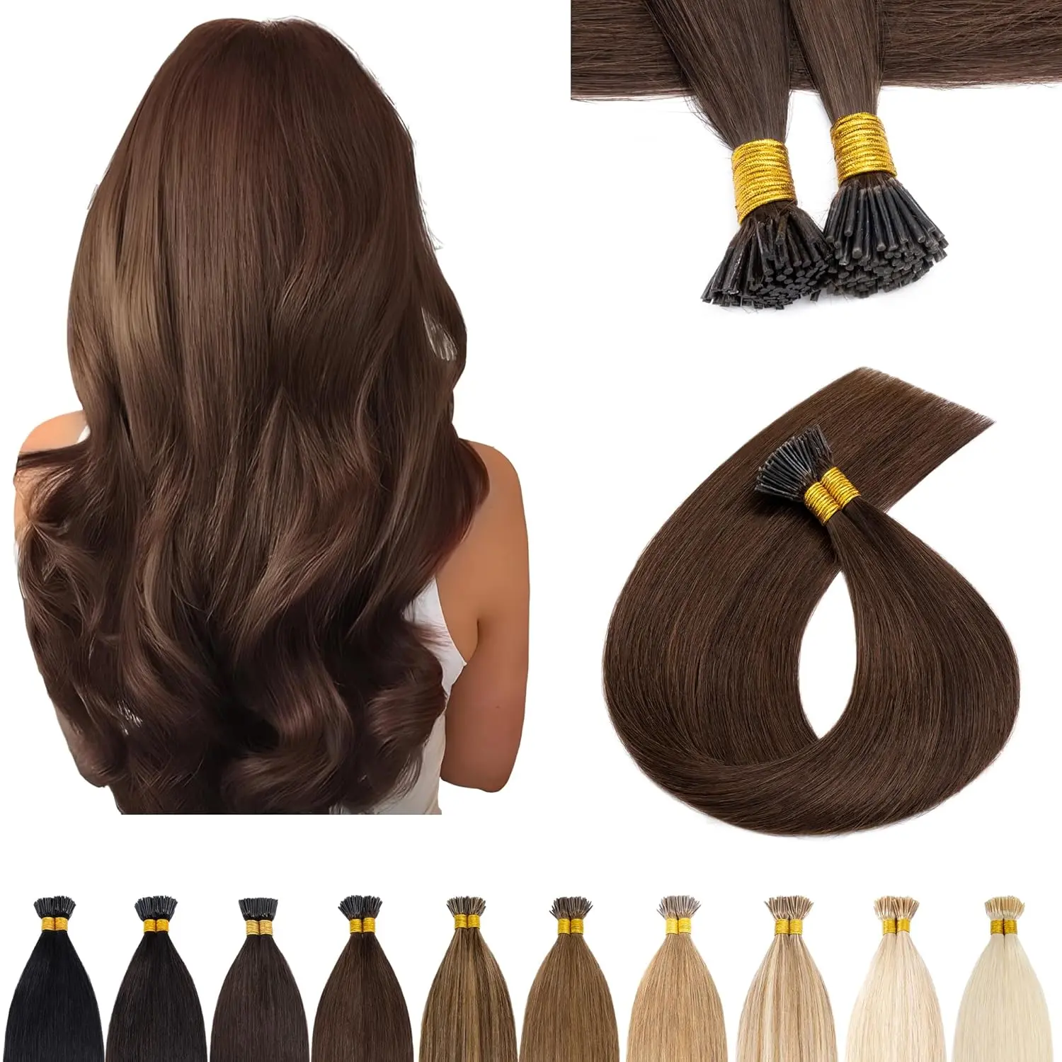 I Tip Hair Extensions Human Hair Medium Brown Invisible Cold Fusion Hair Extensions 4 #