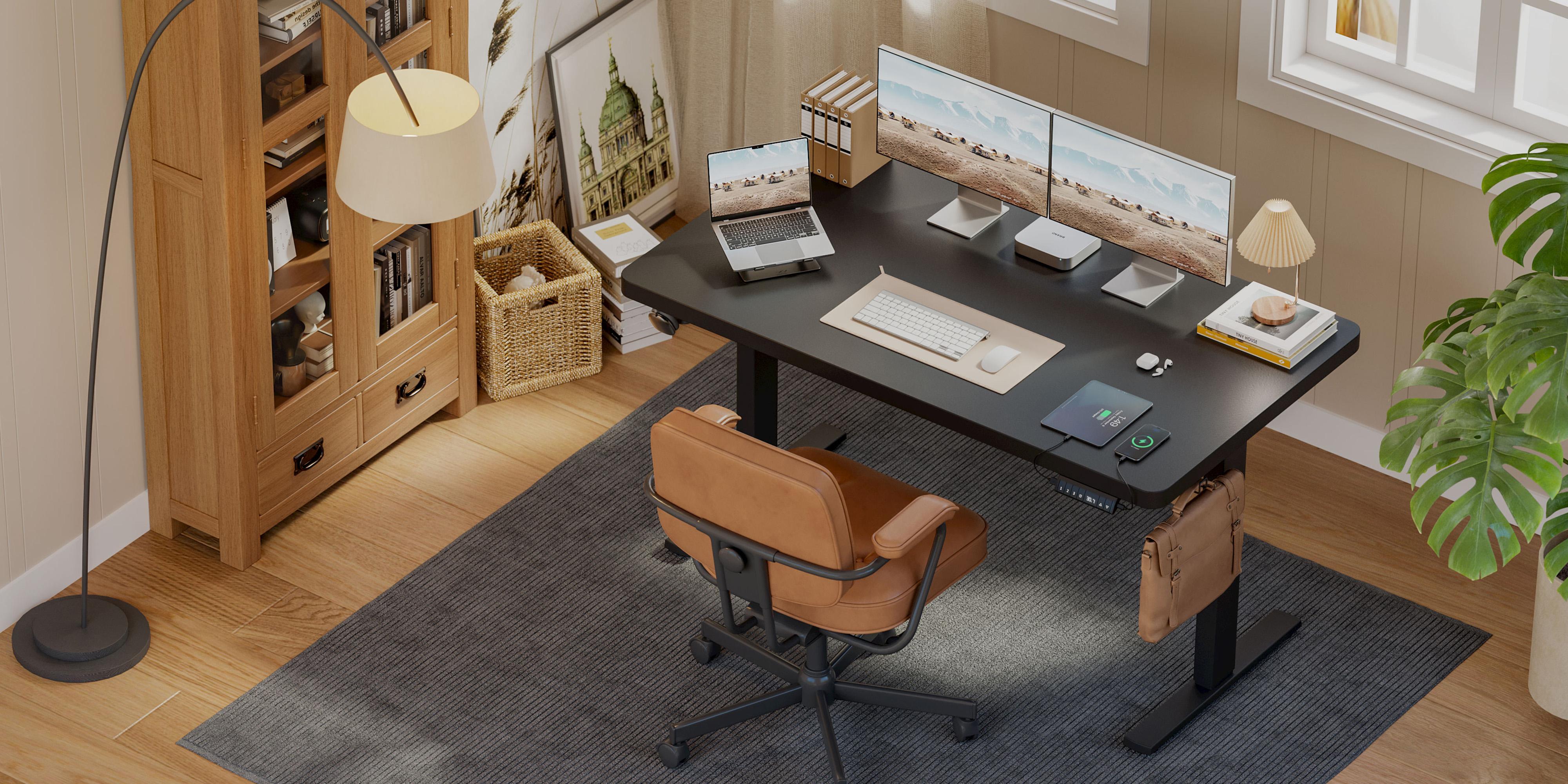 Dual Motor Electric Adjustable Standing Desk, Computer Desk with Memory Controller, Home Office Desk with Seamless tabletop,265 lbs Weight Capacity,Black/White/Rustic Brown/Oak(Two packages)