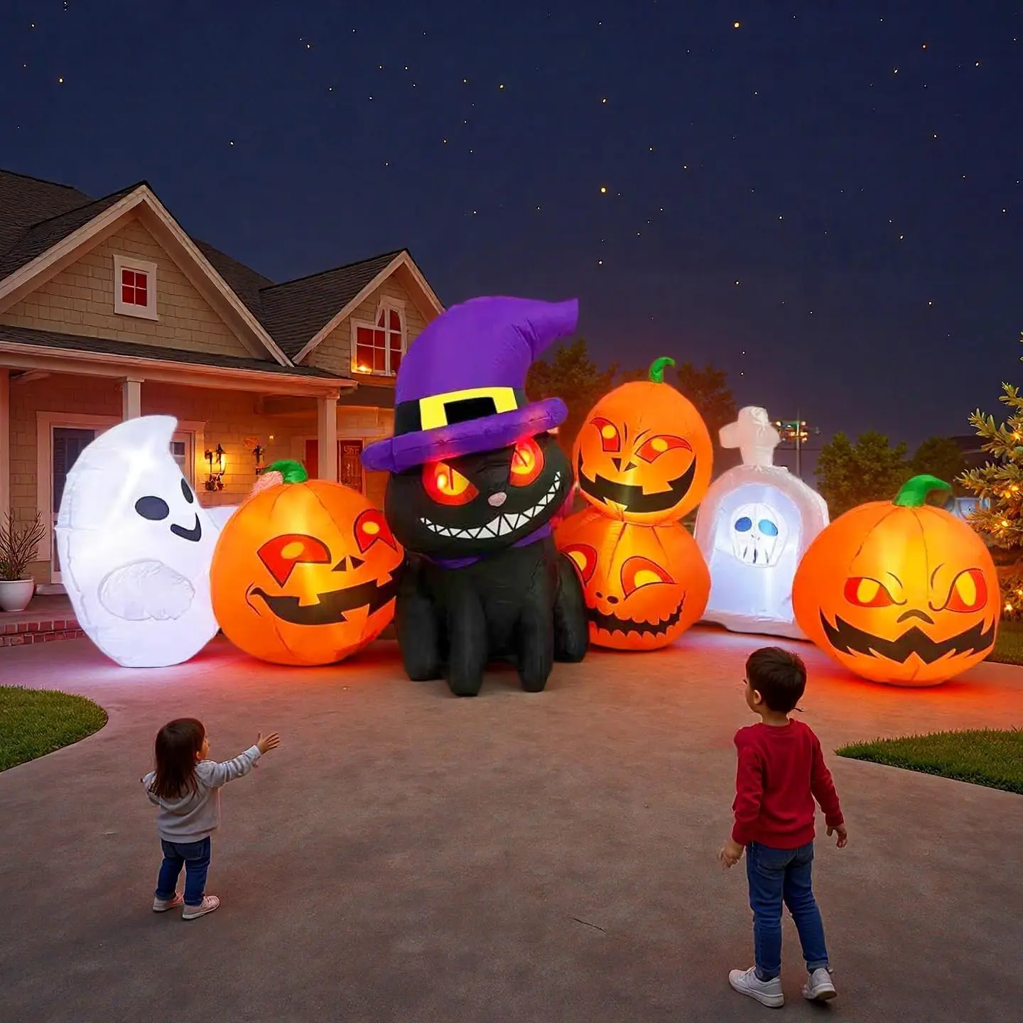 Baby & Maternity Costume Accessory 8FT Halloween Aesthetic Inflatable Outdoor Decoration - Black Cat Pumpkin with Built-in LED Lights, Ghost Tombstone Ornament for Holiday Parties, Outdoor Lawns