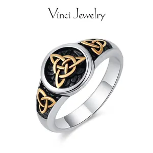 925 Sterling Silver Celtic Knot Ring, Vintage Trinity Viking Triangle Ring Fashion Biker Jewelry Amulet Gift, Norse Mythology Odin Jewelry Pagan Jewelry for Unisex