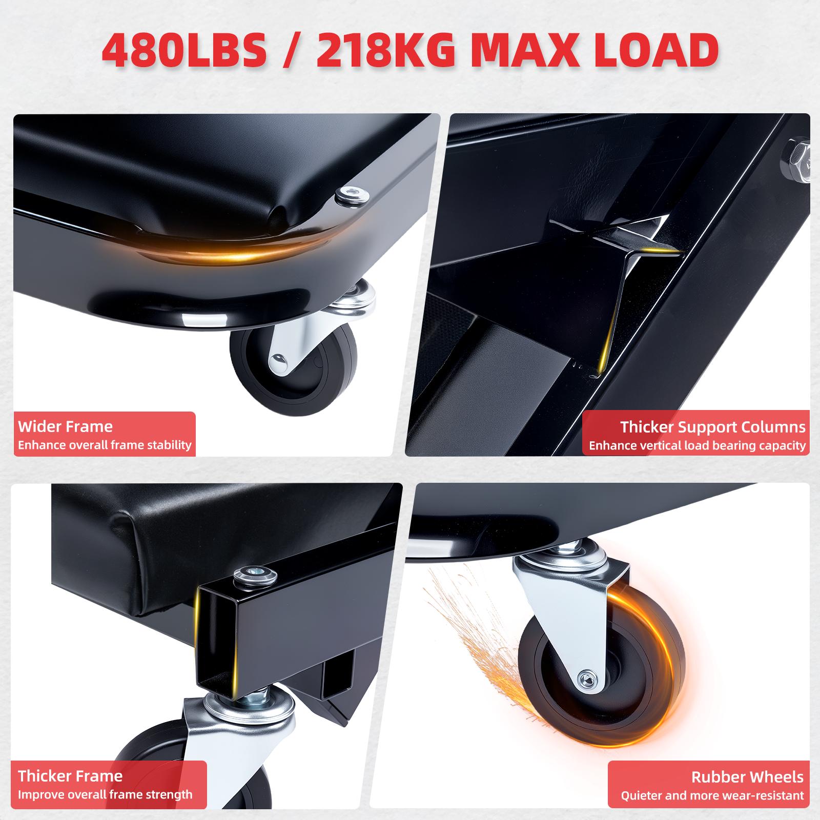 Z-Style Folding Mechanic Creeper |   3-in-1 Multifunctional 300LBS Capacity |   6 Wheels Tool Tray Padded Seat Steel Frame |   Garage/Shop/Home Use # Valentine's Gift # CarRepairTool # GarageEssential