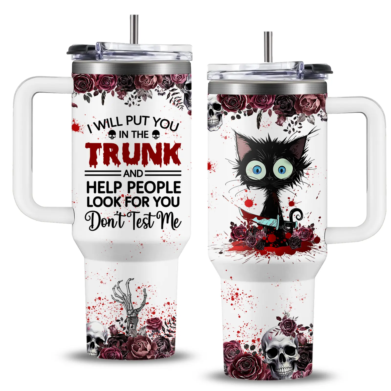 40oz Novelty Stainless Steel Double-Wall Vacuum Insulated Crazy Cat Paw Coffee Flask Drinkware Set for Animal Lovers - Leakproof Transparent Lid, Straw, Durable Wash-Resistant Print, Sturdy Portable Beach Gift (Black Kitty)