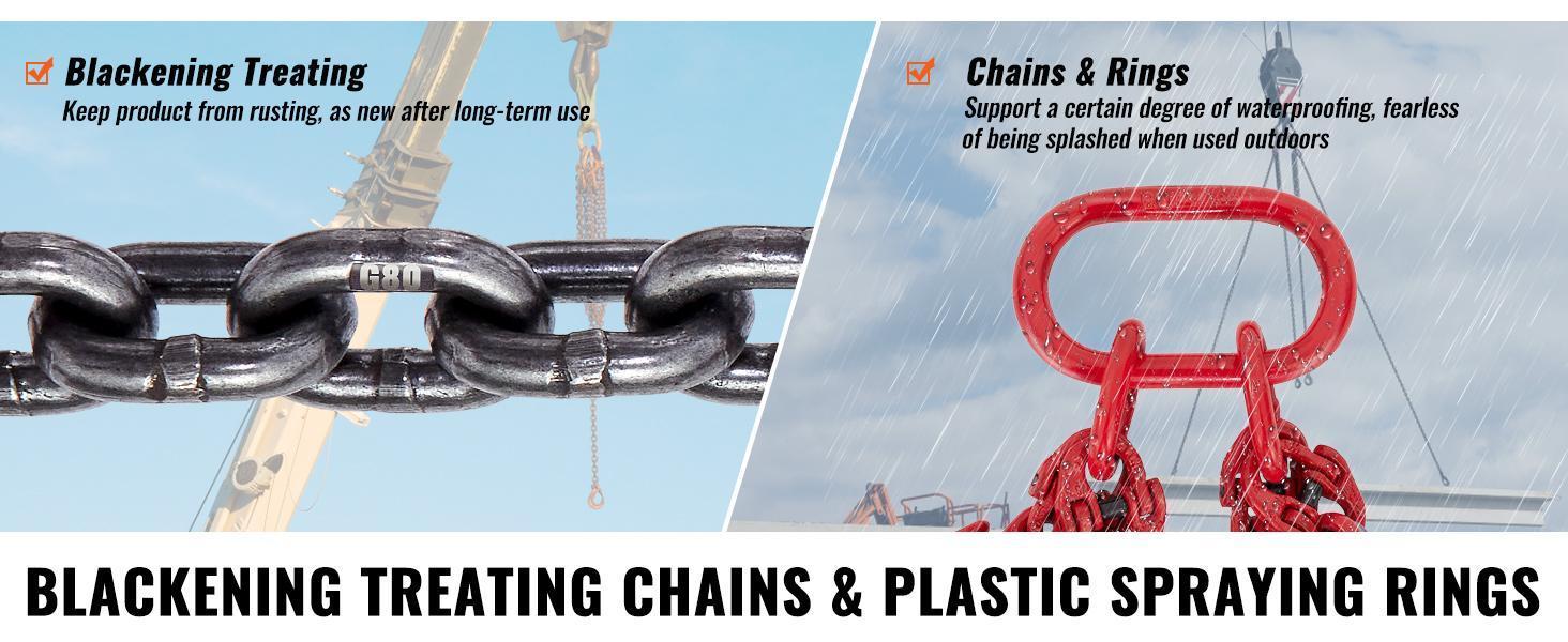 VEVOR Chain Sling, Max 11000 lbs Weight Capacity, G80 Lifting Chain with Grab Hooks, DOT Certified, Blackening Coating Manganese Steel & Adjustable Length, for Dock Factory Construction Site