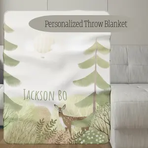 Personalized Woodland Deer Sherpa Blanket