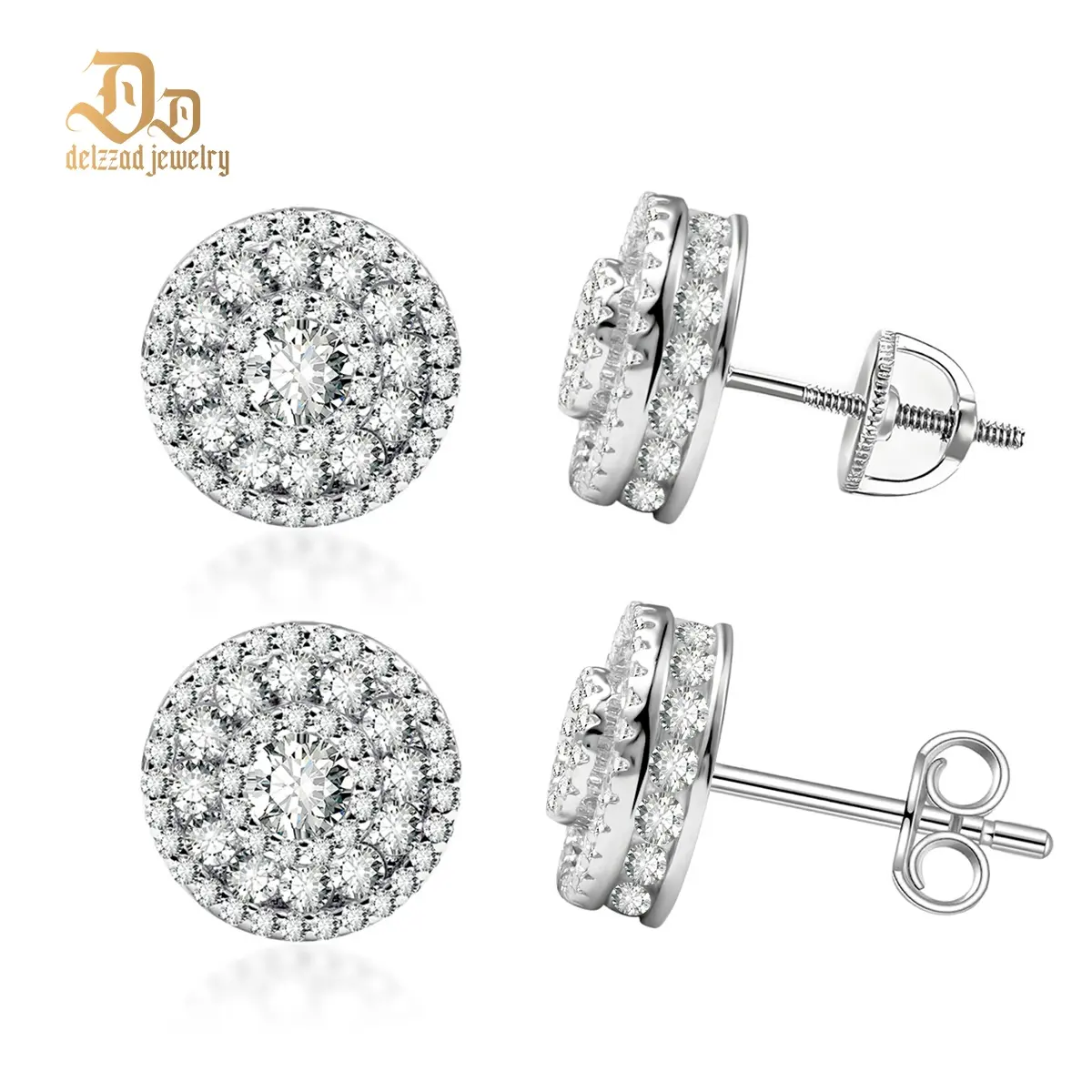 Delzzad S925 Hip Hop Bling Out Circular Stud Earrings Lab-Created Moissanite Stud Earring Moissanite Jewelry Perfect Birthday Mother’s Day Christmas Gift for Men Women Wedding Set