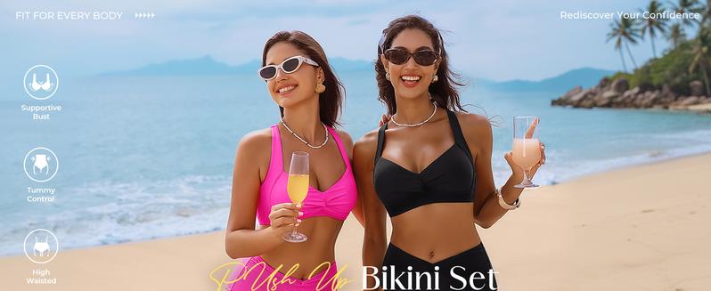 Hanna Nikole Women's Bikini Suit High Cut 2 Piece Swimsuit Gathered Modest Swimsuit Knotted Font Cross Cross