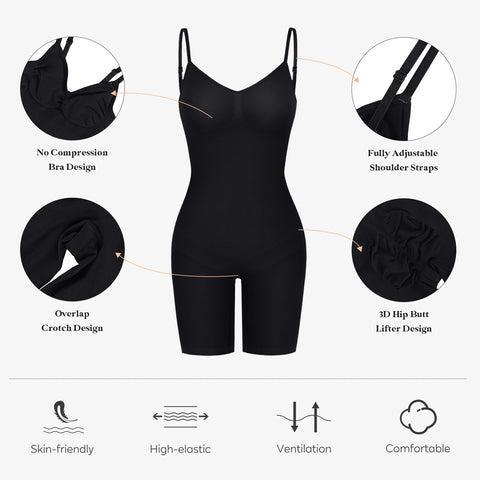 FeelinGirl Backless Low Scoop Back Mid-Thigh Bodysuit Fit Comfortable Womenswear All-In-One Bike Short Shapewear