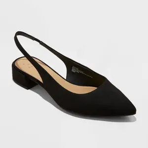 Women's Elle Slingback Pointed Toe Heels - A New Day Black 7: Cushioned Insole, Block Heel, Microsuede, Slip On