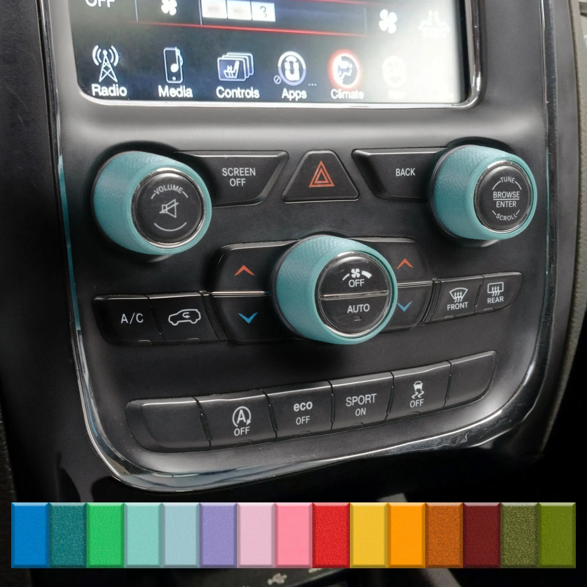 For Dodge Durango 2014-2020 - Knob Press-Fit Covers | 3-Knob Set Choose Your Color! Precision Fit For a Snug Fit That Stays In Place With No Tape or Adhesive. Made with High Quality Materials That Won't Warp or Fade! Made In The USA