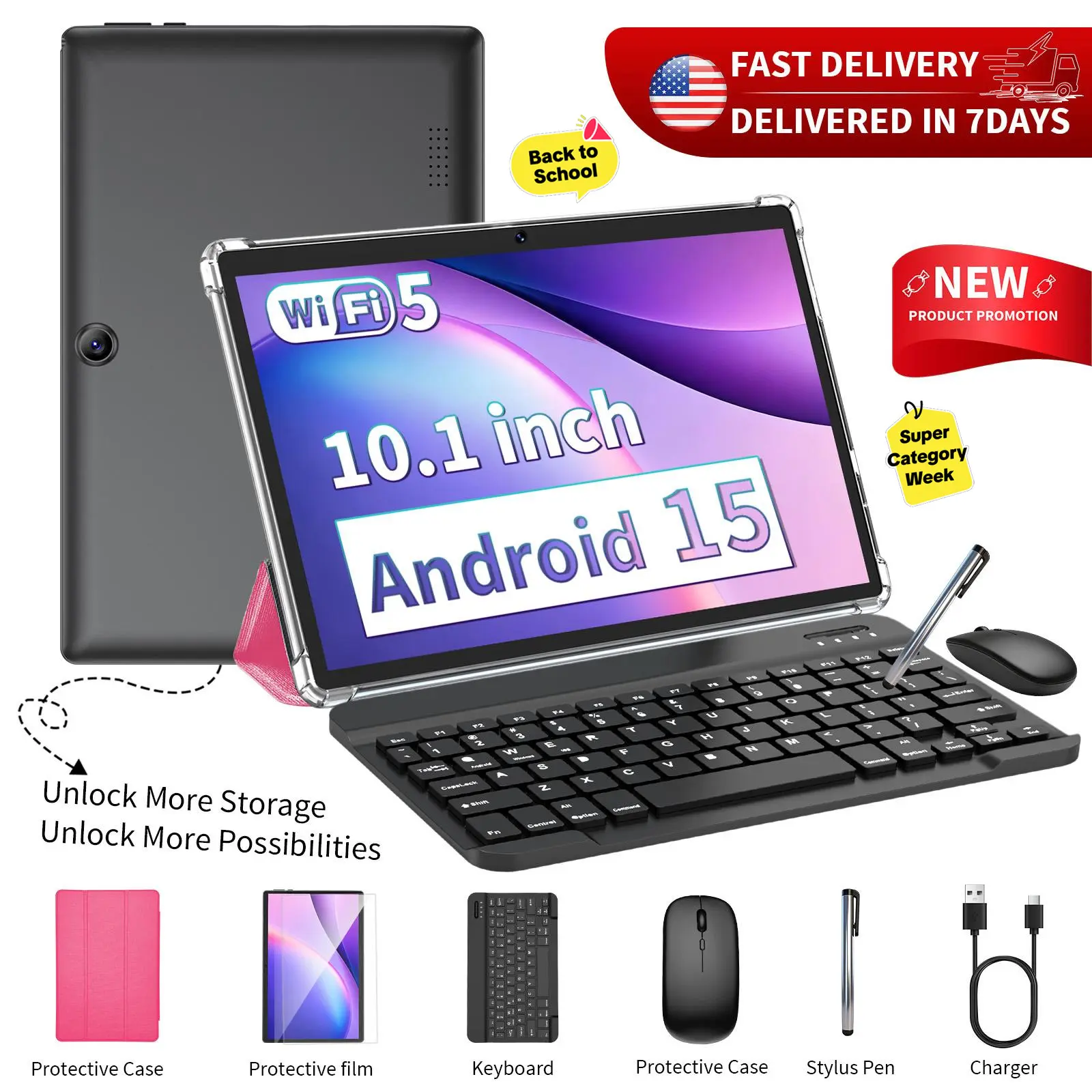 [TikTokShopBackToSchool] PYNAREL 2026 Android 15 Tablet, Complete All-in-1 Bundle with Keyboard, Mouse, Stylus & Case, Home Office & Outdoorfun summerwins ip display tiktokshopbacktoschool,back to school,back to school haul sohochic