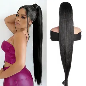 Yulux Hair 30 Inch Synthetic Yaki Straight Drawstring Ponytail | Heat Resistant Fiber, Clip-in Ponytail Extensions for Women & Girls
