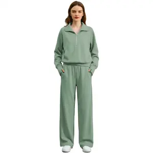 Women's 2 Piece Tracksuit Set - Half Zip Hoodie & Wide Leg Pants Loungewear with Pockets，Cozy 2 Piece Lounge Set - Sweatshirt & High Waisted Joggers for Home & Gym