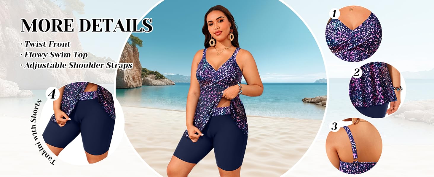 Aqua Eve Plus Size Tankini with Shorts - Two Piece Swimsuit Tummy Control Bathing Suit Flowy Swimwear 2026