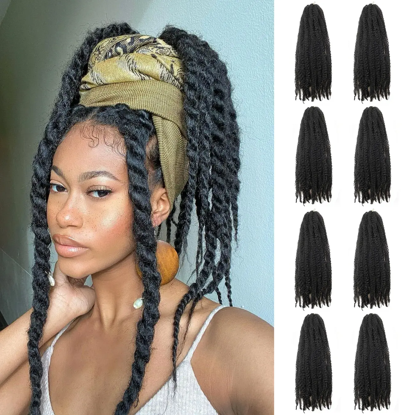 YXHAIR Hot Twist Braiding Hair 18 Inch Cuban Twist Hair 8 Packs COCO Twist Hair Afro Kinky Braids Crochet Hair Synthetic Braiding Hair Extensions for black women (18 Inch(Pack of 8),1B)