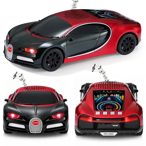 WSTER WS-660 Supercar Bluetooth Stereo Speaker with LED Lights, Portable Smartphone-Compatible Device with TWS Pairing, FM, USB/TF Playback, Built-In Mic Call, Share Music, Cool Gadgets, Gifts for Him Mens Birthday Gift