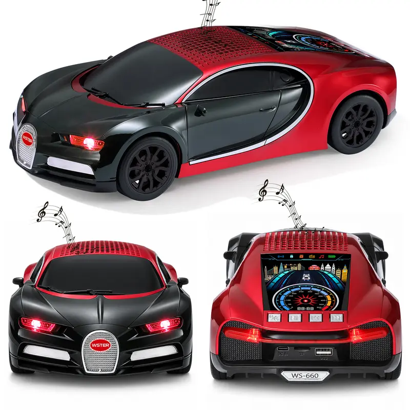WSTER WS-660 Supercar Bluetooth Stereo Speaker with LED Lights, Portable Smartphone-Compatible Device with TWS Pairing, FM, USB/TF Playback, Built-In Mic Call, Share Music, Cool Gadgets, Gifts for Him Mens Birthday Gift