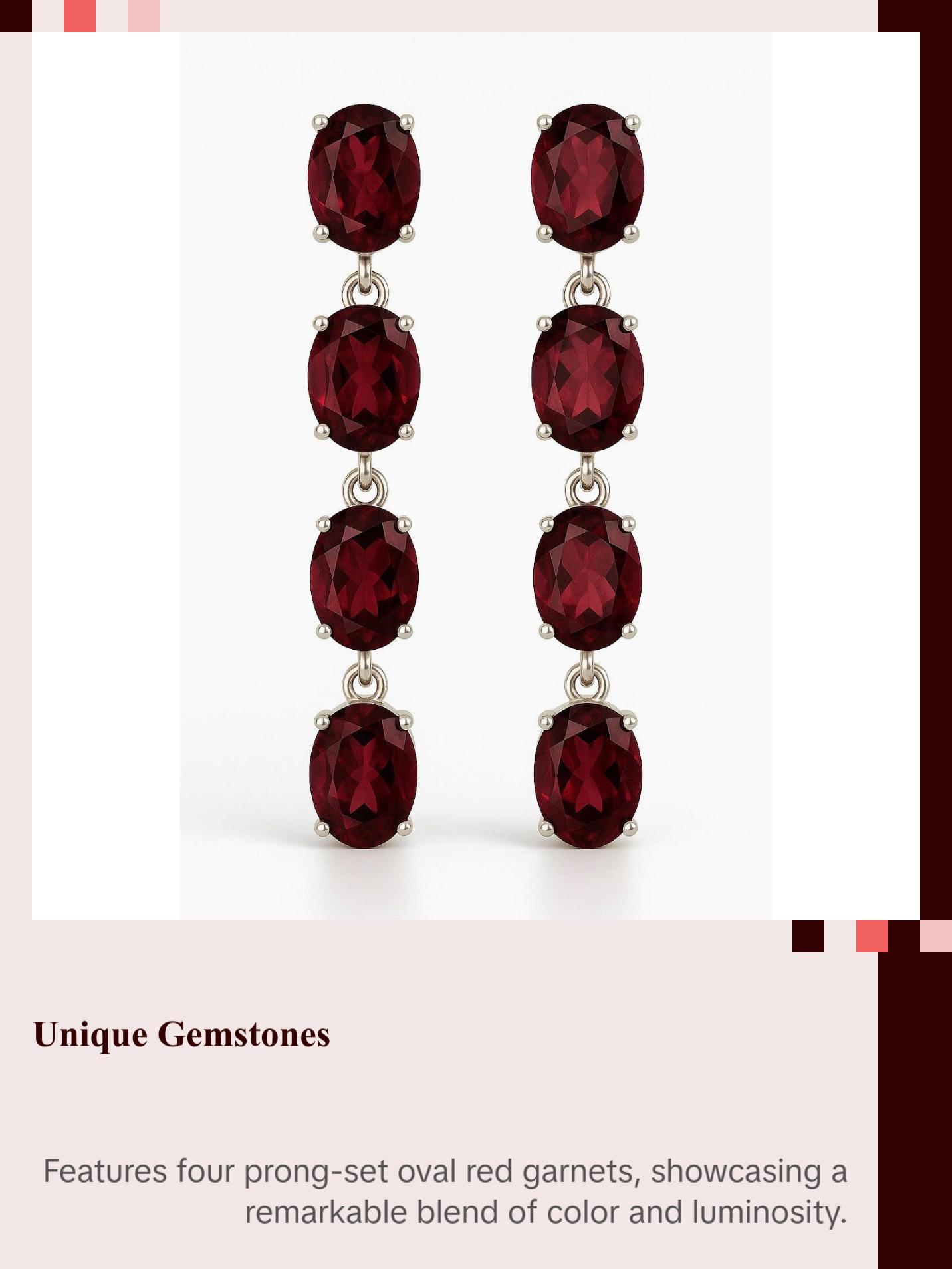 8ct Natural Oval Red Garnet Pin Dangle Earrings
