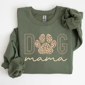 Dog Mama Leopard Print Sweatshirt – Paw Print Crewneck, Cute Dog Mom Mother’s Day Gift