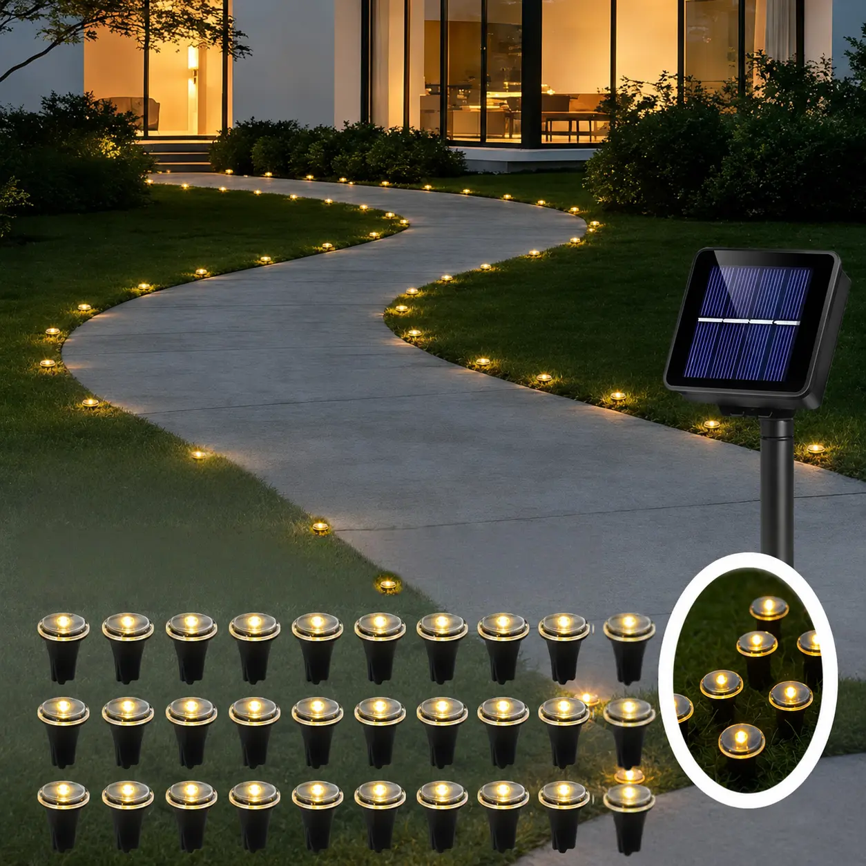 30 LED Solar Lawn Path Lights, Home Garden Decorative Path Lights, Ideal for Outdoor Courtyards, Garden Paths, Camping, Parties, Easter, Independence Day, Christmas, Weddings, Dances, Birthdays, and Courtyard Decorative Ambiance Lighting