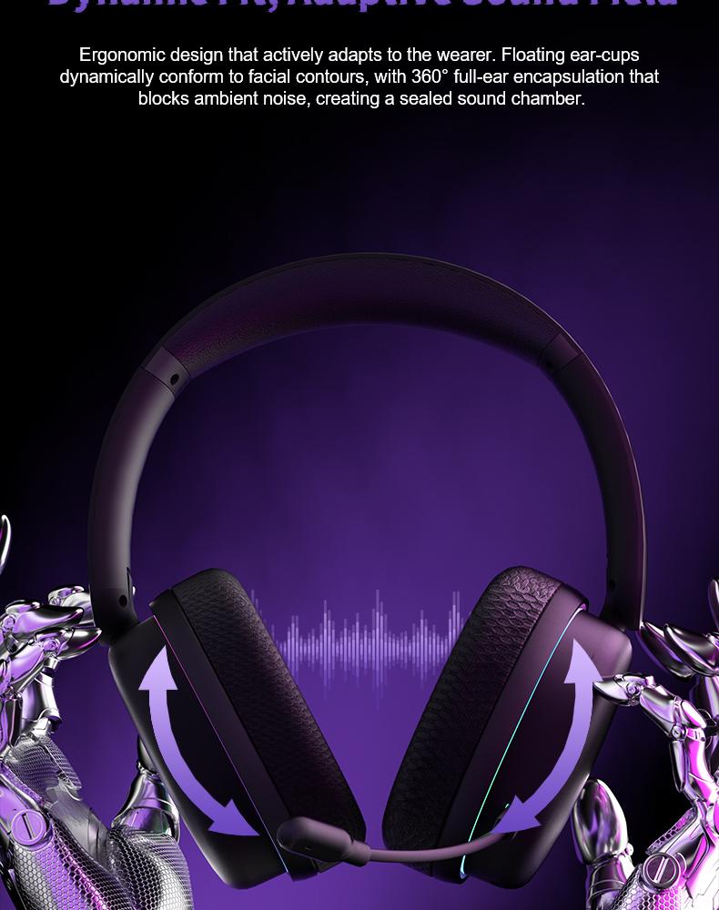 AULA G7 Pro Pink Wireless Gaming Headphones with Mic, 7.1 Surround Sound, Ultra-Low Latency, RGB Over-Ear with Noise-Canceling Mic