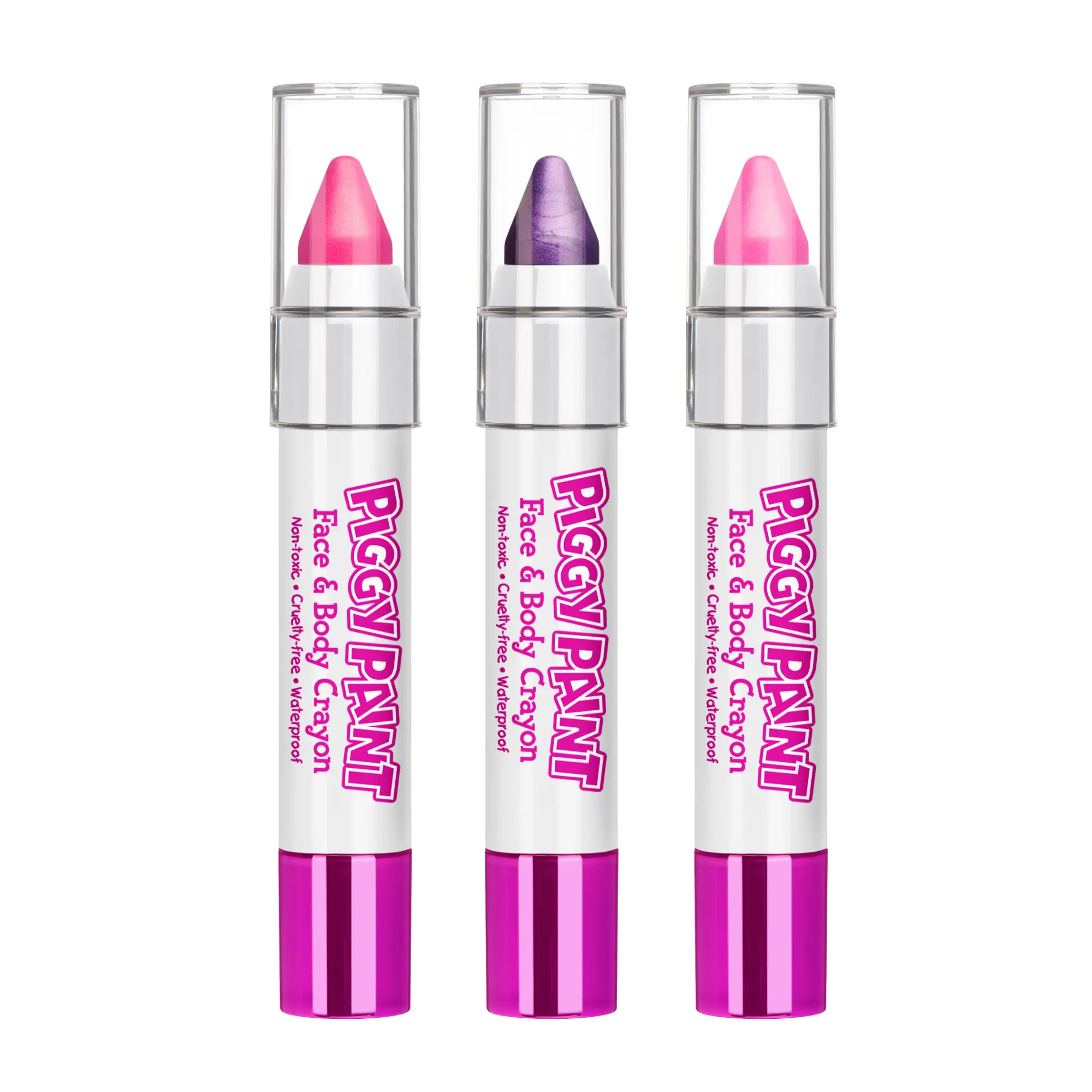 Piggy Paint Pink & Purple Party 3-Pack Face & Body Crayons - Non-Toxic, Easy Application, Waterproof Cosmetic Makeup Crayons for School Events & Fun, Gentle, Any