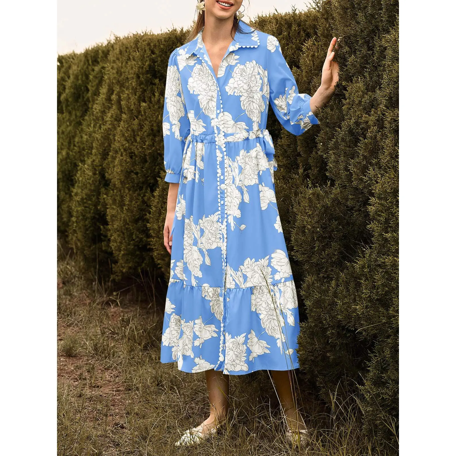 Wenrine Women's Maxi Shirt Dress Casual Floral Collared 3/4 Long Sleeve Drawstring Waist Fall Button Down Dresses - TikTok Shop Wenrine Women's Maxi Shirt Dress Casual Floral Collared 3/4 Long Sleeve Drawstring Waist Fall Button Down Dresses - TikTok Shop