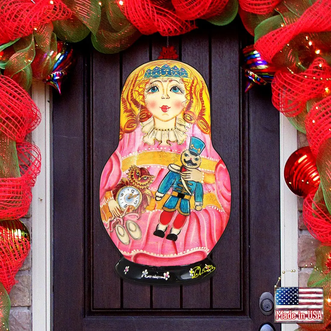 Designocracy 8115152H 24x18 in. Wood Clara Nutcracker Nesting Doll Wall Decoration, G. Debrekht Artistic Studios Decorative Christmas Home Festive Decor for Door, Window, Ideal Gift