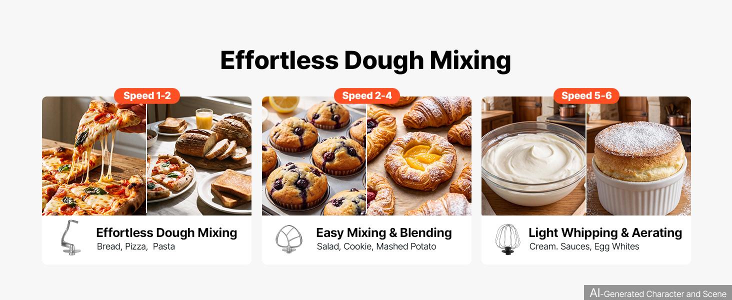 VEVOR 6.3 Qt 3-in-1 Tilt Head Stand Mixer 400W Electric Dough Mixer, Multifunctional Food Kitchen Mixer with Stainless Steel Bowl, Meat Grinder and Blender Attachments, Dough Hook, Whisk, Beater