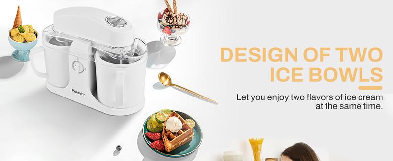 Pukomc Ice Cream Maker Machine for Home Use with Two Ice Cream Bowls Simple Operation Easy to Clean White Easy Fast Use Perfect Dessert,The best Christmas New Year gift