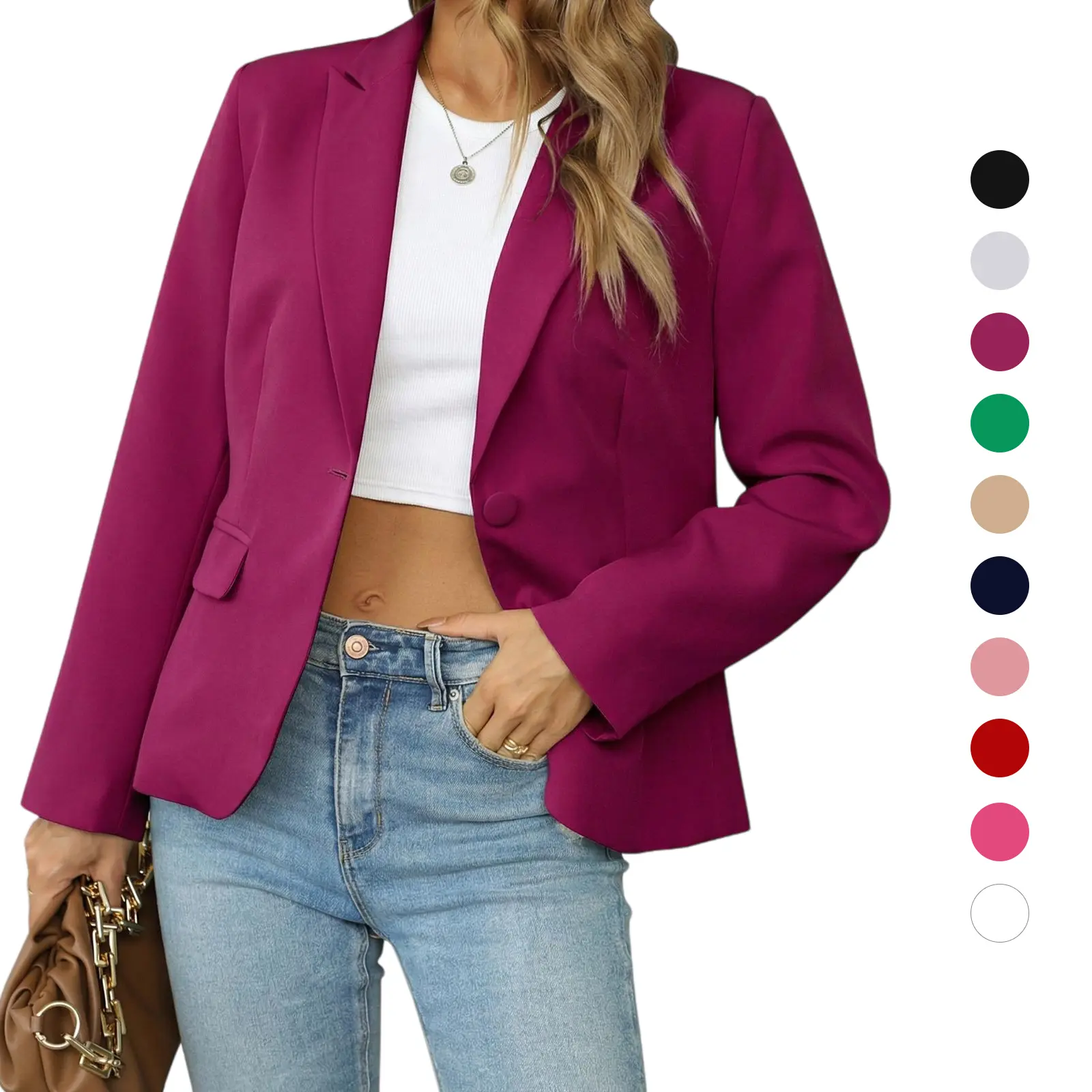 Women's Casual Blazers Long Sleeve Lapel Button Slim Work Office Blazer Jacket Black Basic Fitted High-Quality Fabric Comfortable Flattering Fit White Suit - Clothes,back to school,back to school shopping