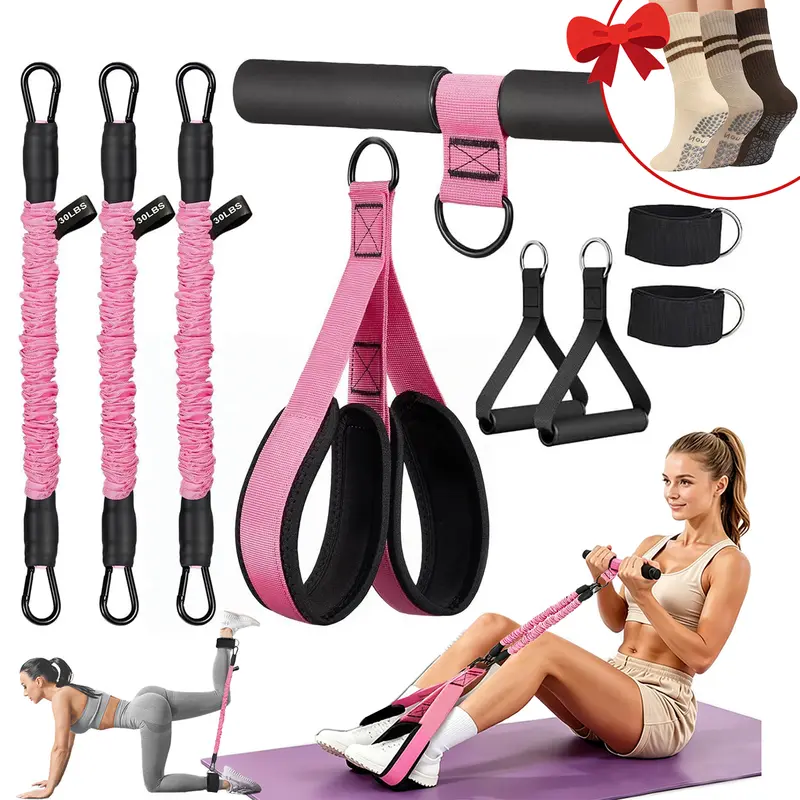 homimanor Upgraded Pedal Workout Bands Set with Handles - 90LB Adjustable 3-Tube Glute Leg Bands, Wear-Resist Cover, Adjustable Strap, Glutes Workout Equipment, Strength Training Accessory for Home Gym Lower Body Core Fitness, Portable Gear for Men