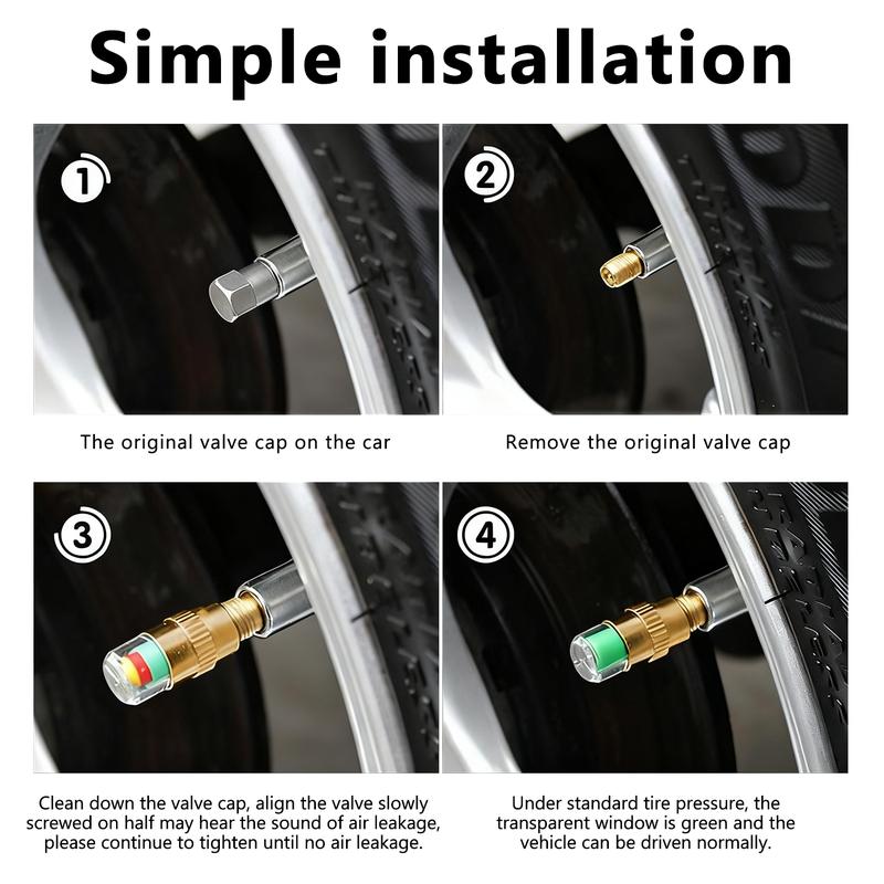 DABATR 4PCS Car Auto Tire Pressure Monitor Valve, Car Pressure Monitor Valve Stem, Tire Pressure Monitor Valve Stem Cap for Medium-Sized, Small, Motorbikes, Bicycles