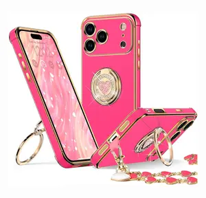 XYZ For iPhone 15,16,17 Plus Pro Max Case with Stand, Phone Case with Double Ring Kickstand, Women Girls Bling Luxury Cute Protective Case Heart