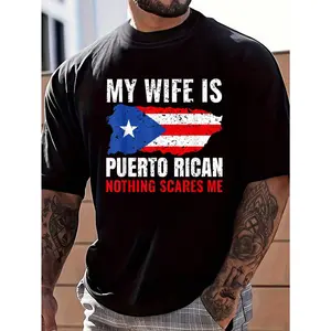 100% Cotton My Wife Is Puerto Rican Puerto Rico Heritage Roots PR Flag T-Shirt Women's Men's Graphic Tee Causal Tops Fashion Casual Streetwear Tshirt